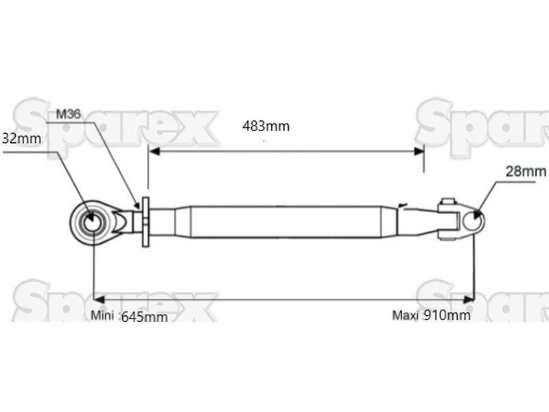 Top Link Heavy Duty (Spring Lock) (Cat.28mm/3) Knuckle and Ball, Min. Length: 645mm. for Ford New Holland 7840 (40 Series)