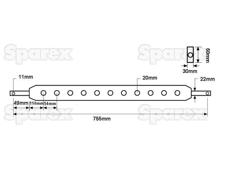 Linkage Drawbar (Cat. 1) No. holes: 9, 755mm