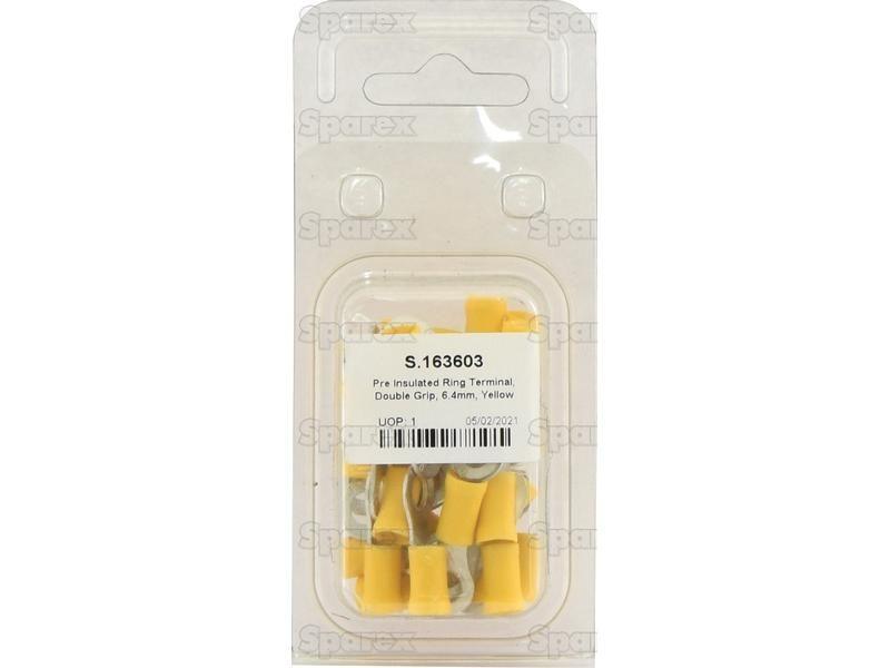 Pre Insulated Ring Terminal, Double Grip, 6.4mm, Yellow (4.0 - 6.0mm) (Agripak 25 pcs.)