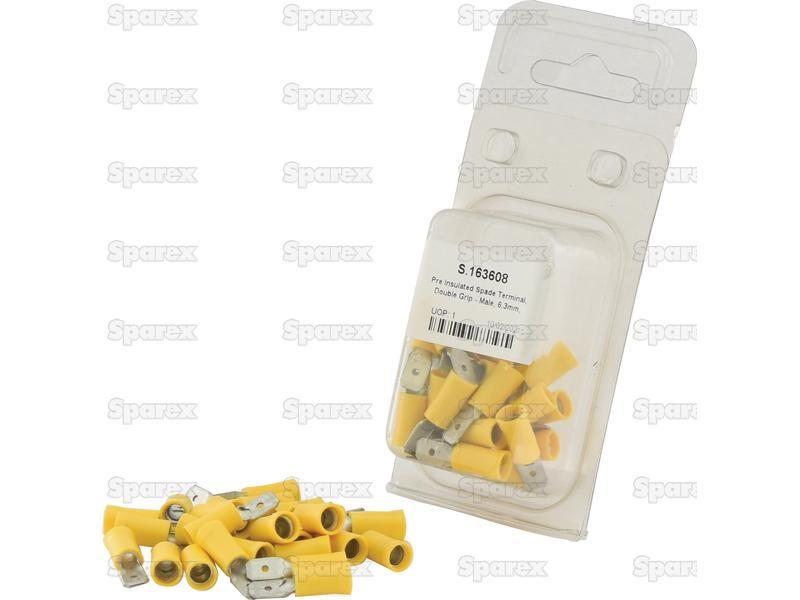 Pre Insulated Spade Terminal, Double Grip - Male, 6.3mm, Yellow (4.0 - 6.0mm) (Agripak 25 pcs.)