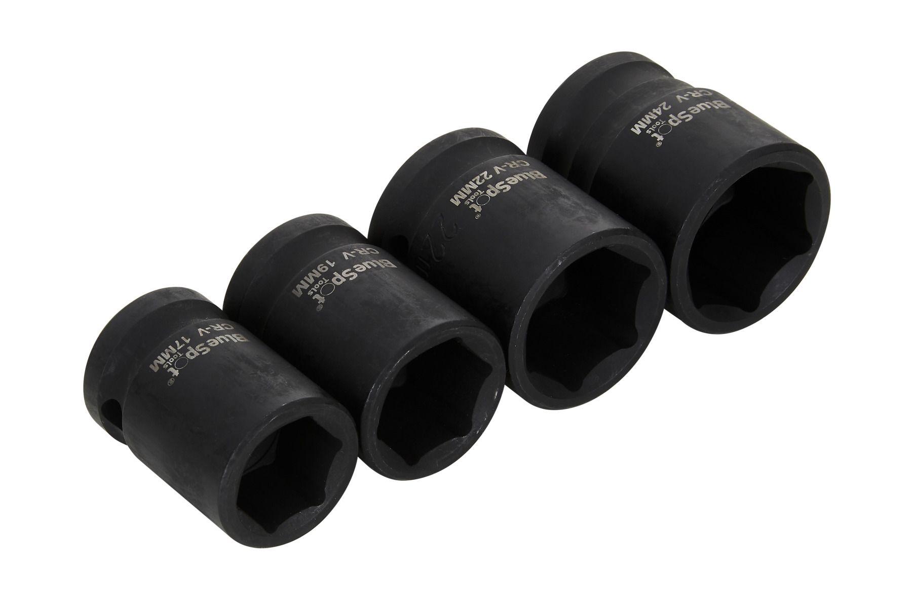 Blue Spot Tools 4 PCE Shallow CRV Impact Sockets 17-24mm