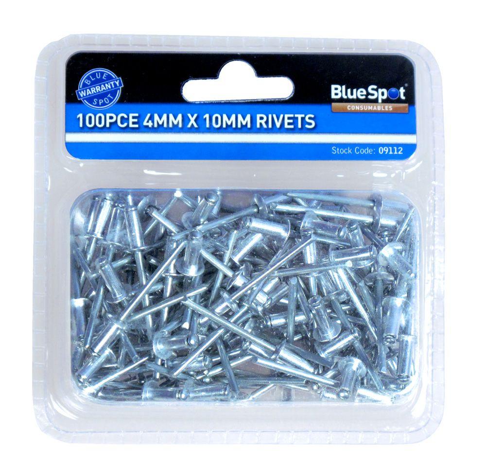 Blue Spot Tools 100 PCE 4mm X 10mm Aluminium Rivets