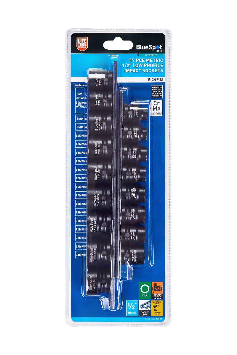 Blue Spot Tools 17 PCE Metric 1/2" Low Profile Impact Sockets (8-24mm)