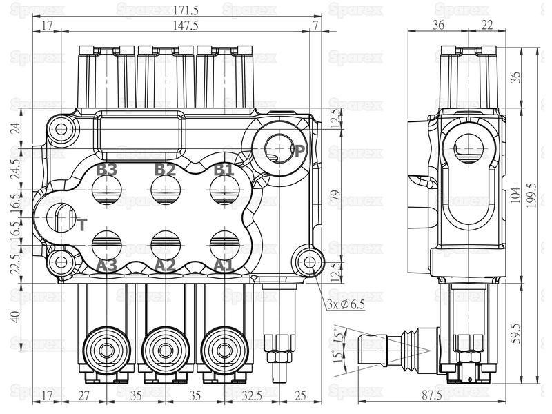 Hydraulic Monoblock Valve 1/2"BSP Ports 3 Banks Double acting | Spring Centered