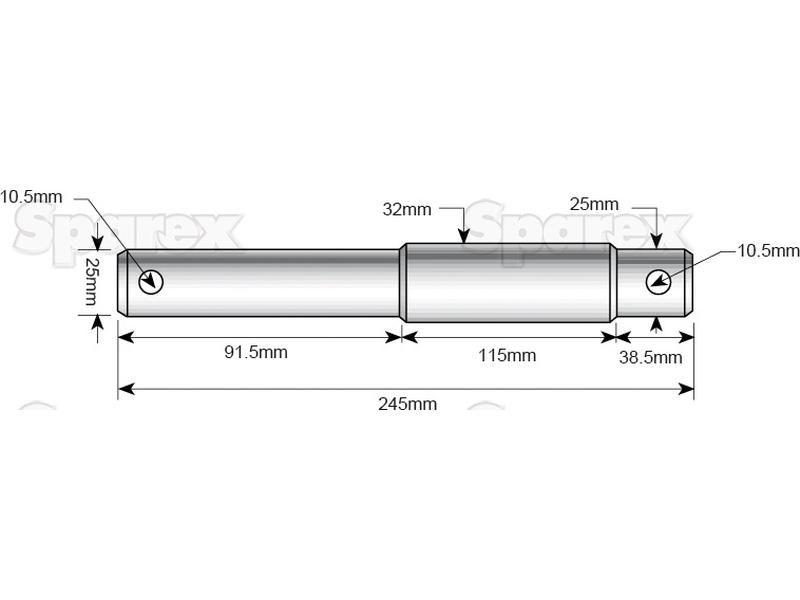 Lower link implement pin dual 22 - 28x195mm, Thread size xmm Thread size 1/2