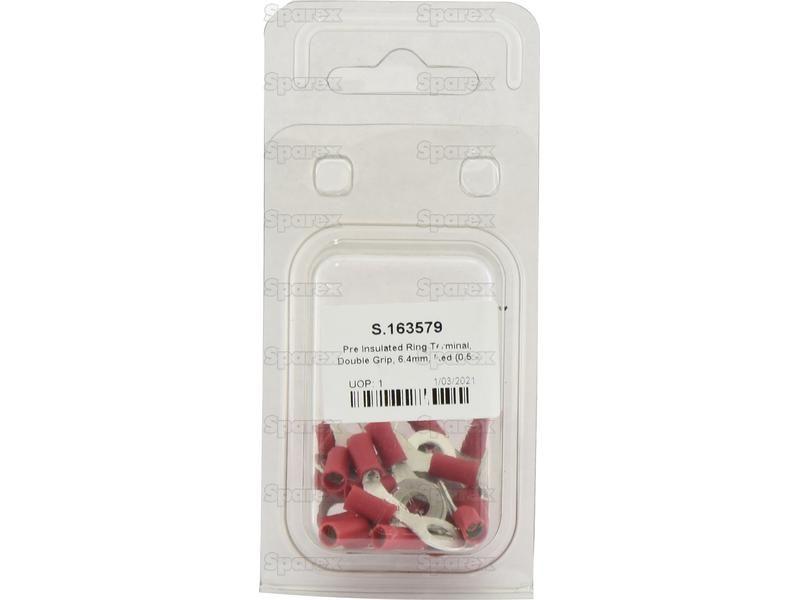Pre Insulated Ring Terminal, Double Grip, 6.4mm, Red (0.5 - 1.5mm) (Agripak 25 pcs.)