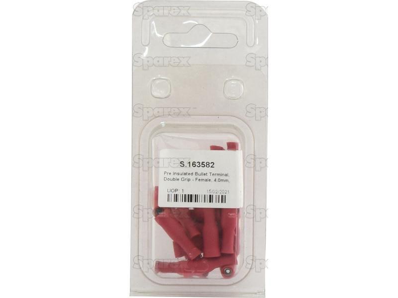Pre Insulated Bullet Terminal, Double Grip - Female, 4.0mm, Red (0.5 - 1.5mm) (Agripak 25 pcs.)