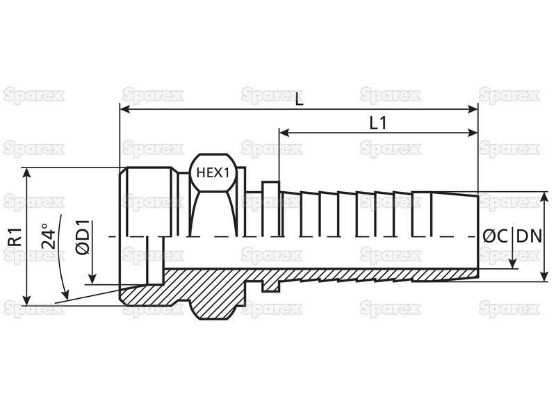 Dicsa Metric 24° Hose Insert 3/4'' x M30 x 2 (20S) Male Thread Straight