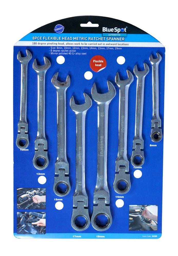 Blue Spot Tools 8 PCE Flexible Metric Ratchet Spanner Set (8-19mm)