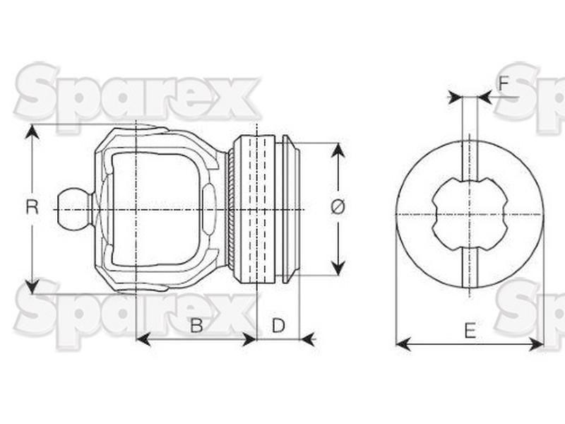 PTO Wide Angle Tube Yoke (U/J Size: 30.2 x 106mm) Profile: Square, Size: 58.2 x 3mm, Ref: 12225. Bondioli & Pavesi (2150L6871)