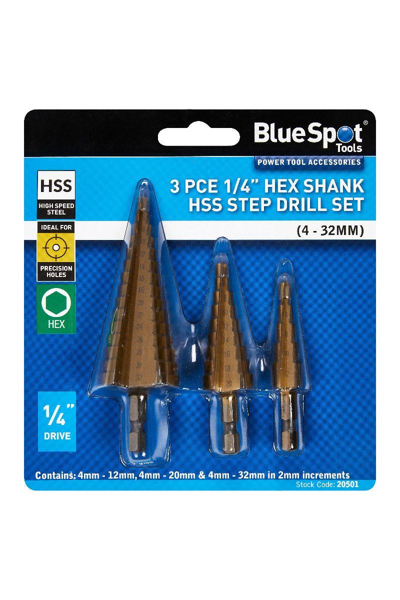 Blue Spot Tools 3 PCE Hex Shank HSS Step Drill Set (4 - 32mm)