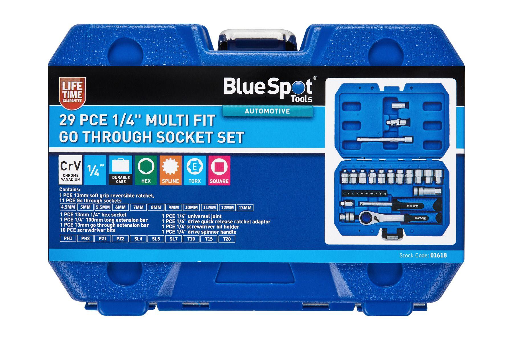 Blue Spot Tools 29 PCE 1/4" Multi Fit Go Through Socket Set (4.5-13mm)