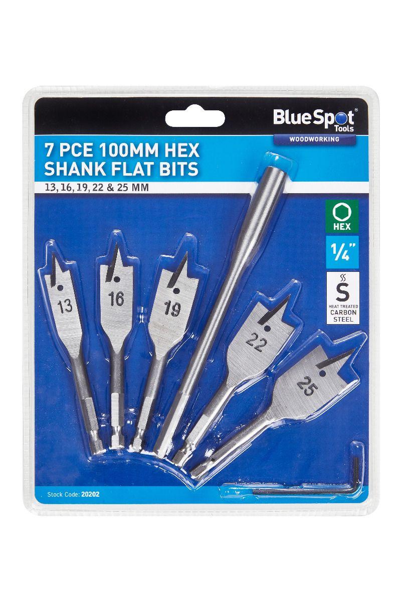Blue Spot Tools 7 PCE 100MM Stubby Flat Wood Bits