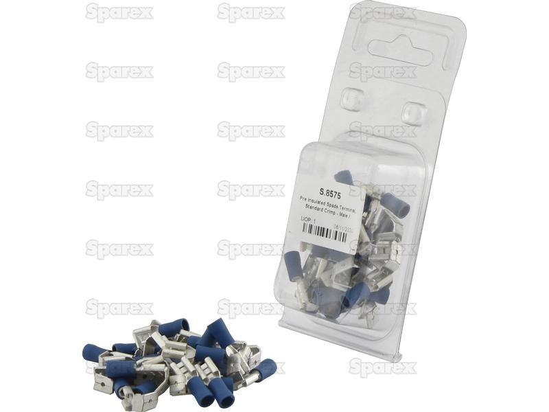 Pre Insulated Spade Terminal, Standard Crimp - Male / Female, 6.3mm, Blue (1.5 - 2.5mm) (Agripak 25 pcs.)