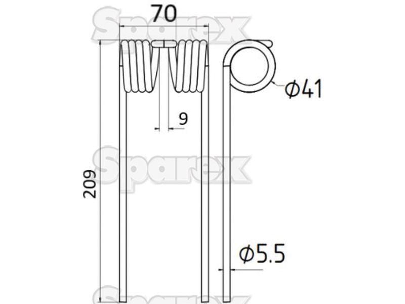 Pick-Up Haytine - -  Length:209mm, Width:70mm, Ø5.5mm - Replacement for Welger