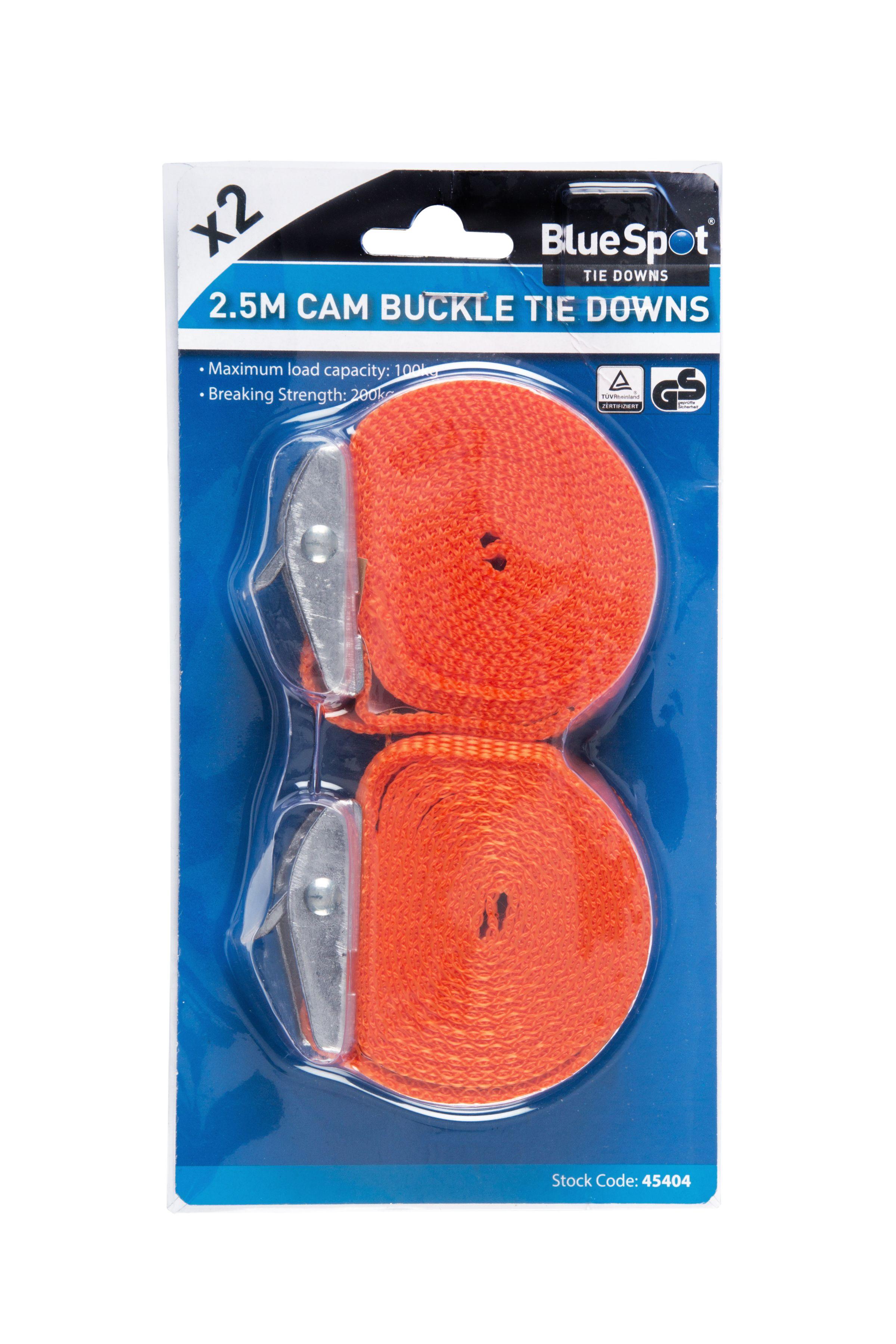 Blue Spot Tools 2 Pack Cam Buckle Tie Downs (25mm x 2.5Mtr)