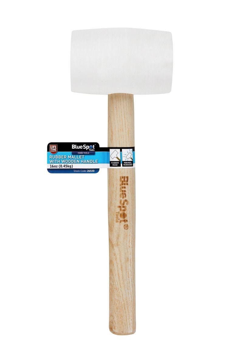Blue Spot Tools 16oz (0.45kg) White Rubber Mallet with Wooden Handle