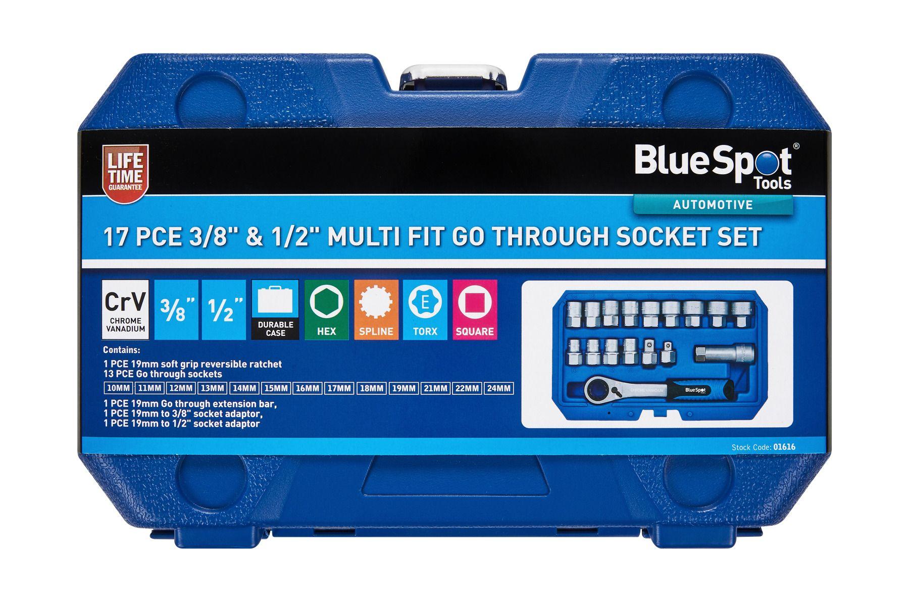 Blue Spot Tools 17 PCE 3/8", 1/2" Multi Fit Go Through Socket Set (10-24mm)