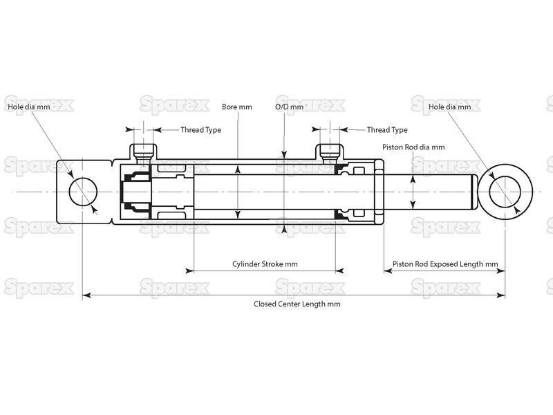Hydraulic Double Acting Cylinder with Ends, 35 x 70 x 600mm