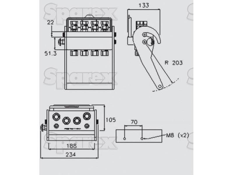 Faster Multiport Coupling - 4 Ports 3/8'' Body x M22 x 1.50 Metric Male Thread (Mobile Part) Faster S.p.A (2PS06-4-2/22M C, 2PS0642/22MC, 2PS06-4-2/22MC)