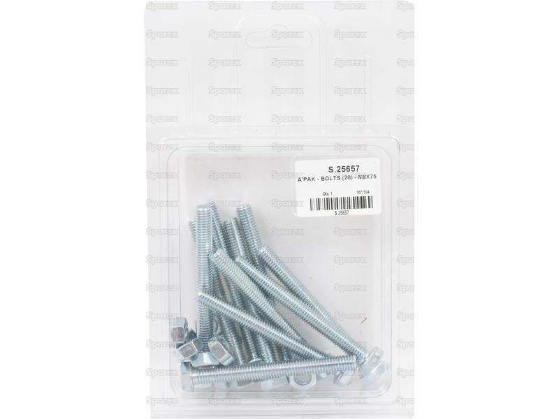 Metric Bolt, Size: M8 x 75mm (Din 960, 934) 20 pcs. Agripak