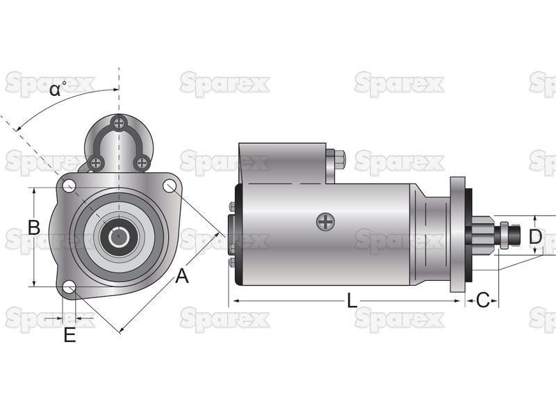 Starter Motor - 12V, 3Kw, Gear Reducted (Sparex)  for Deutz-Fahr, Fendt, Iskra