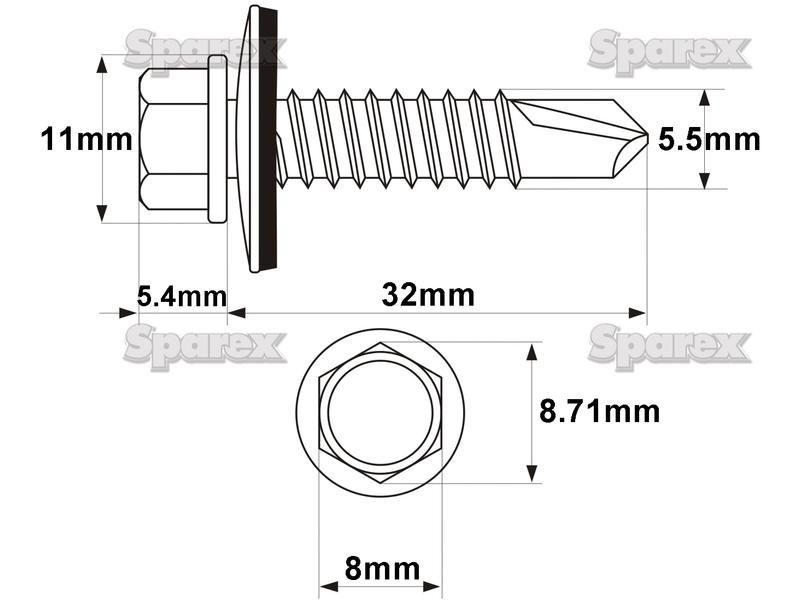 Hexagon Head Self Fixing (TEK) Screw, Size: 5.5 x 32mm (Din 7504K)