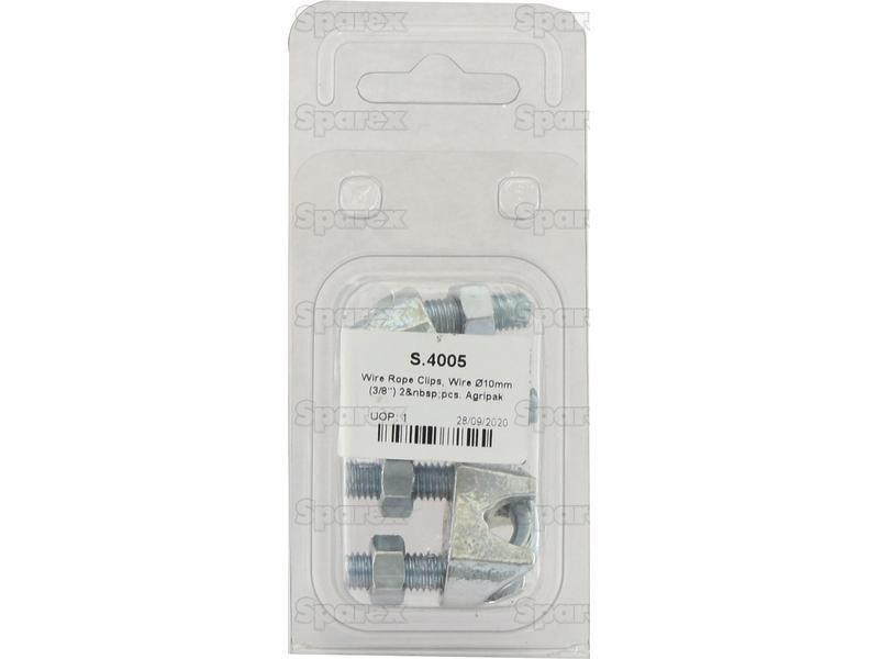 Wire Rope Clips, Wire Ø10mm (3/8'') 2 pcs. Agripak