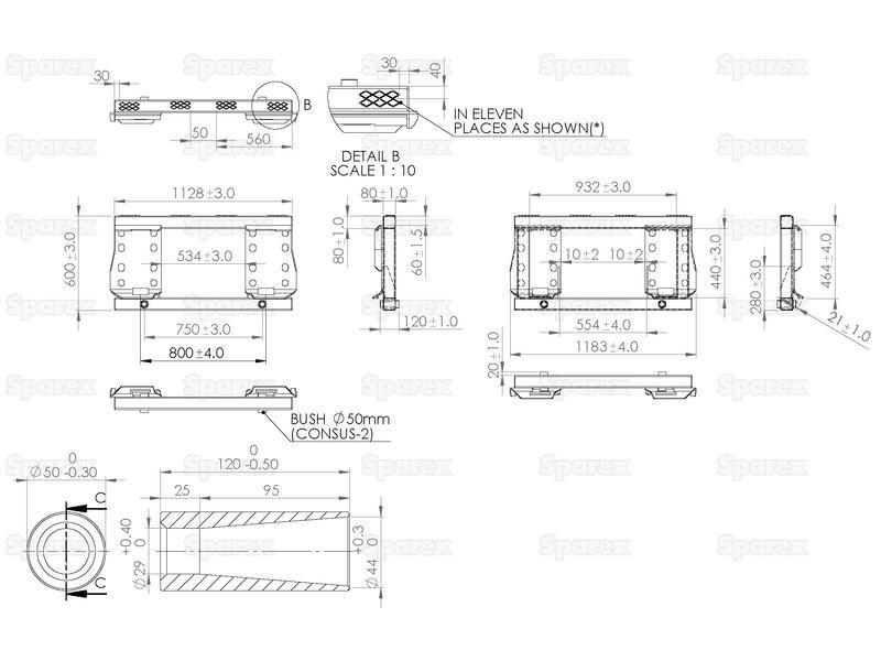 Bobcat/Skid Steer Bale Frame - 2 x M28 x 1100mm Conus 2 Tines (SHW Brand)