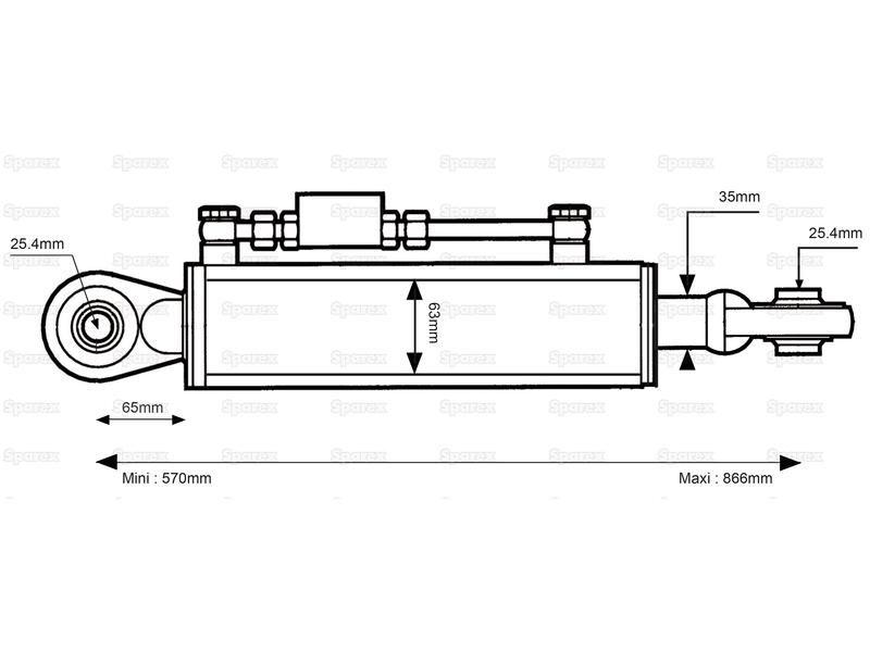 Hydraulic Top Link (Cat.2/2) Ball and Ball, Cylinder Bore: 63mm, Min. Length : 570mm. for Case IH, Fendt, Ford New Holland, John Deere, Claas
