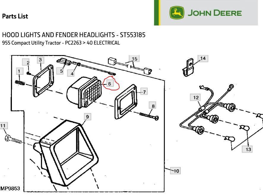 John Deere Compact Tractor  955 Headlamp