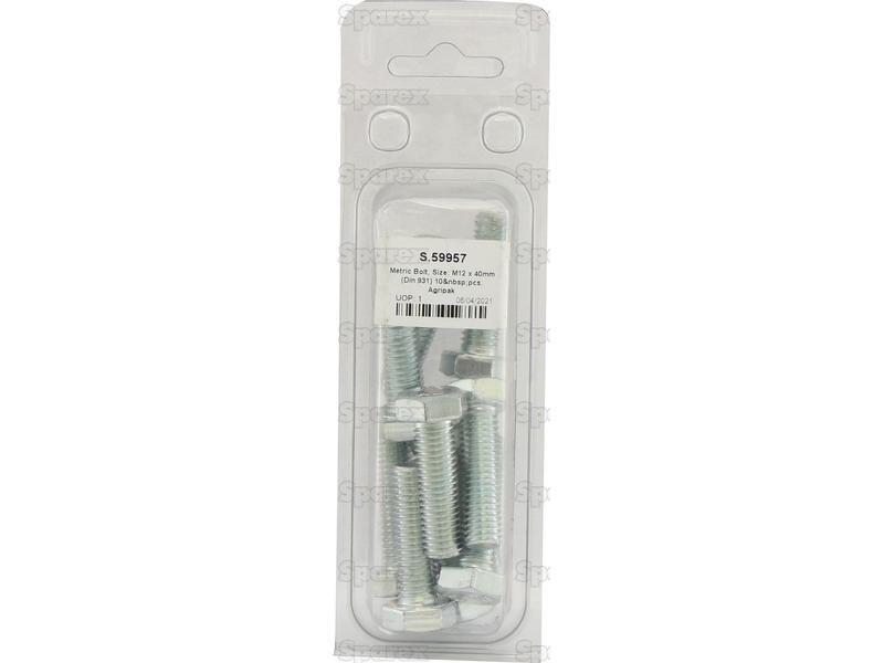 Metric Bolt, Size: M12 x 40mm (Din 931) 10 pcs. Agripak