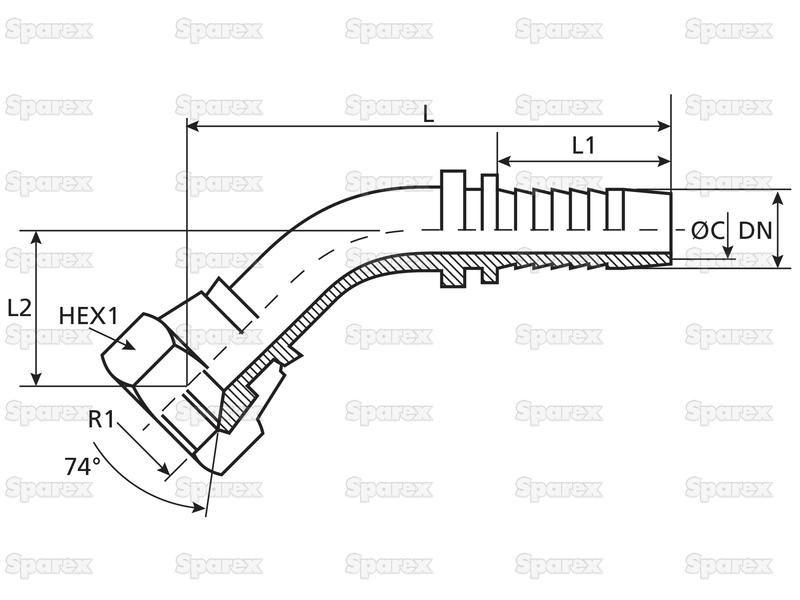 Dicsa JIC 37° Hose Insert 3/4'' x 1 5/16'' Female Thread 135° Swept Swivel