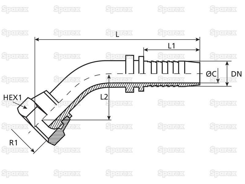 Dicsa Metric 24°/60° Hose Insert 3/8'' x M18 x 1.5 (12L) 135° Swept Swivel