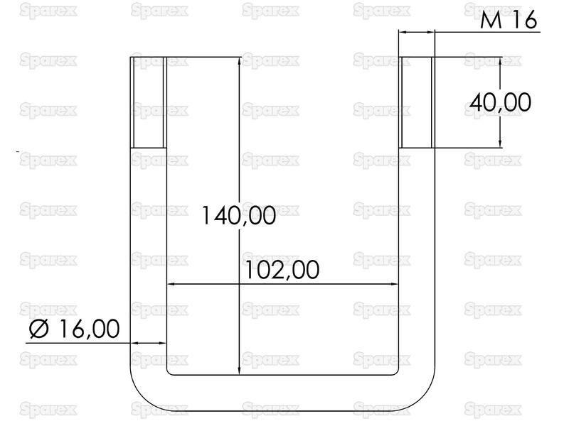 U Bolt- M16 x 102mm Length: 140mm