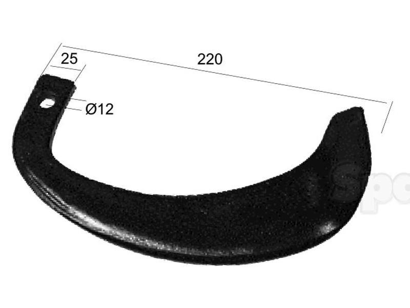 Rotavator Tine Curved LH. Width: 25mm, Height: 220mm, Hole Ø: 12mm. Replacement for Yanmar for Yanmar VARIOUS