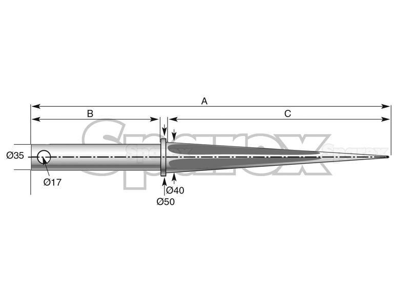 Straight Loader Tine | 1200mm for Emily, Magsi, Pin fitting and stop collar