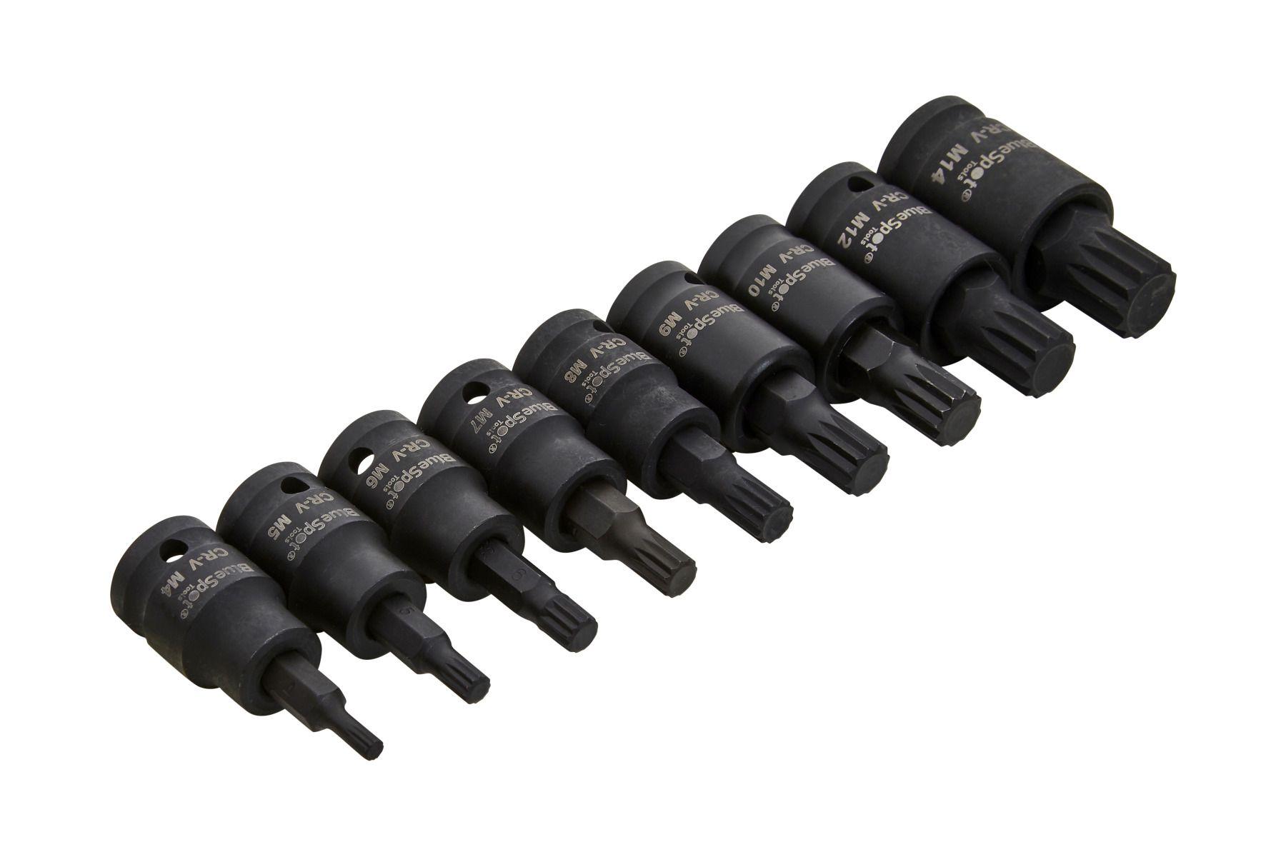 Blue Spot Tools 9 PCE 3/8" Impact Spline Bit Sockets (M4-M14)
