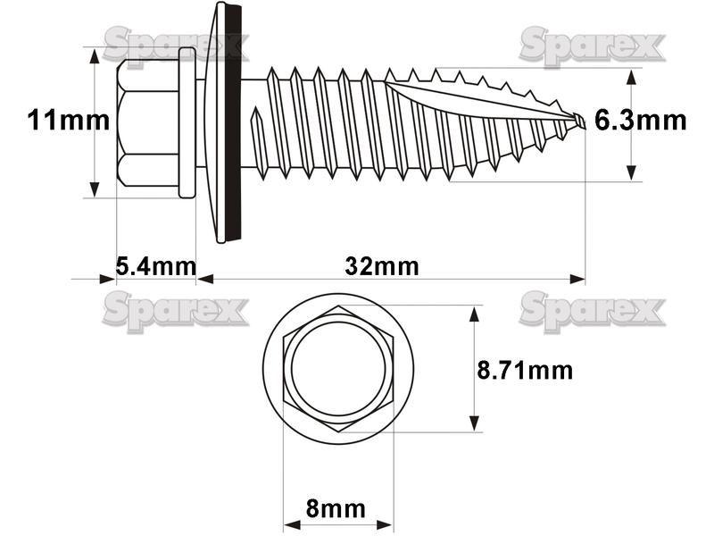 Hexagon Head Self Fixing (TEK) Screw, Size: 6.3 x 32mm (Din 7504K)