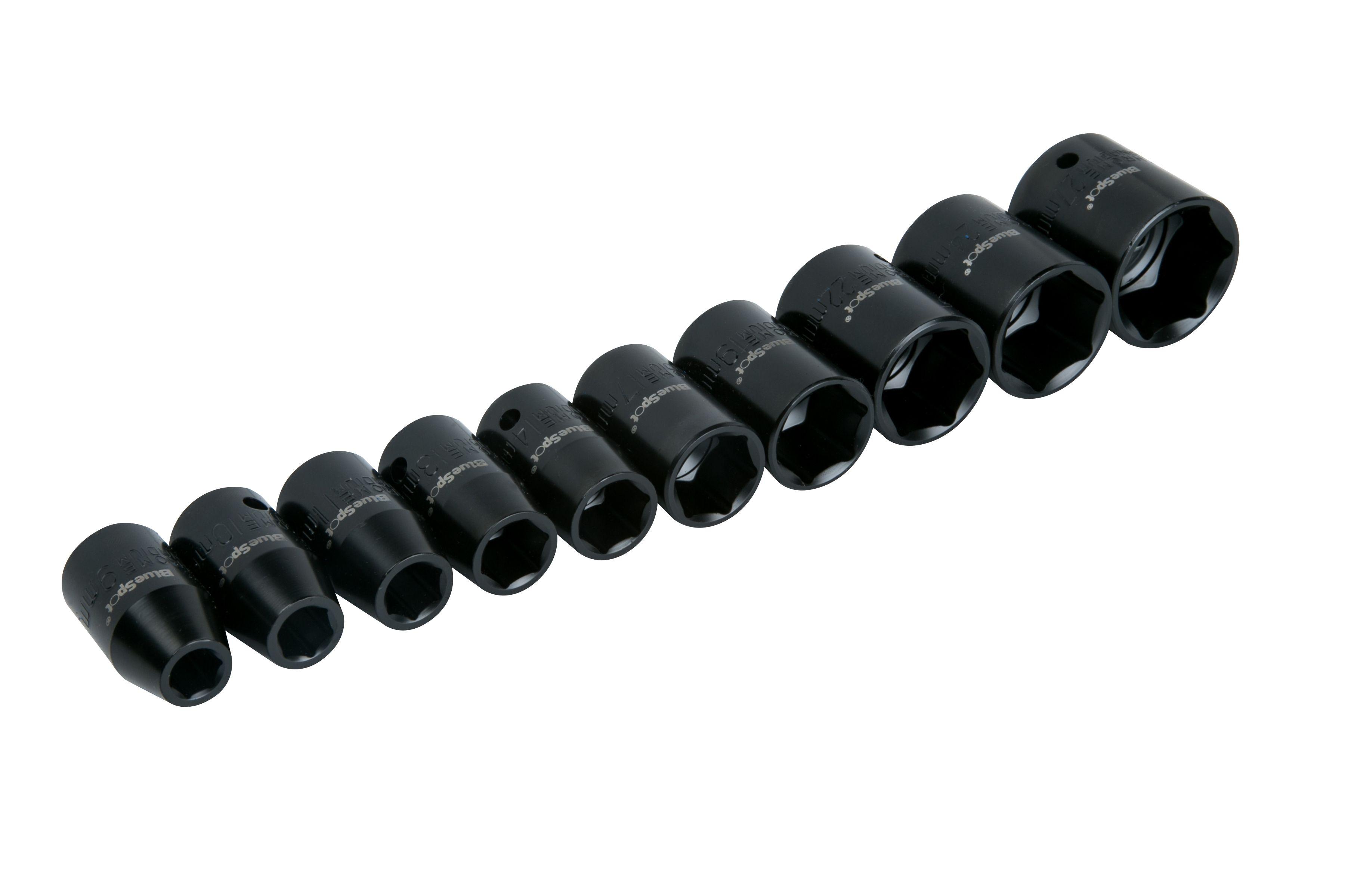 Blue Spot Tools 10 PCE 1/2" Metric Impact Sockets (9-27mm)