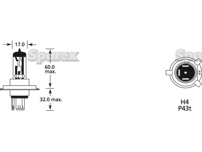 Halogen Head Light Bulb, 24V, 90W, P43t Base Lucas (475R, LLB475R)