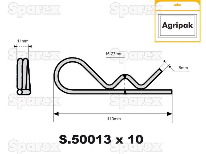 Double Wound Grip Clip, Clip Ø5mm x 110mm
