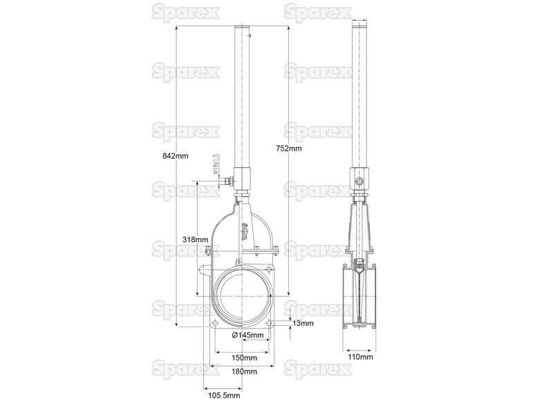 Gate valve with gas hydraulic ram - Double flanged - Heavy duty 6''