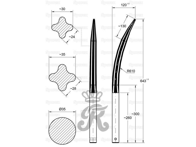 Loader Tine - Curved mm, Thread size: M20 x 1.5 (Star)