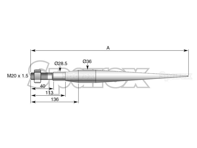 Straight Loader Tine | 760mm for Universal, M.I.L