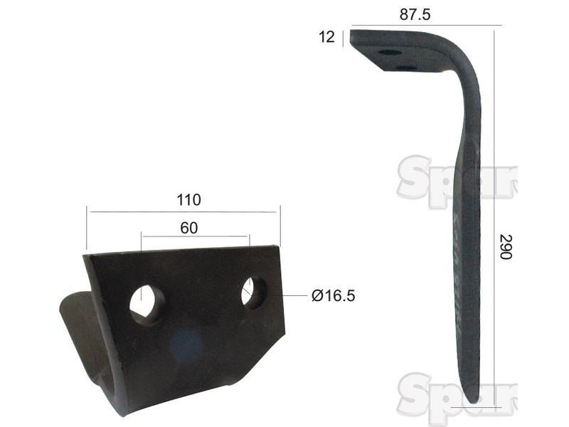 Power Harrow Blade 110x12x290mm RH. Hole centres: 60mm. Hole Ø 16.5mm. Replacement forFeraboli (SKH & MF). for Feraboli (SKH & MF)
