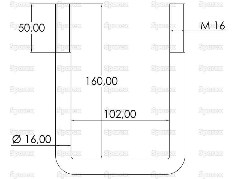 U Bolt- M16 x 102mm Length: 160mm