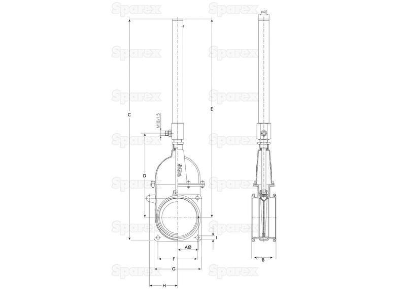 Gate valve with gas hydraulic ram - Double flanged - Heavy duty 6''