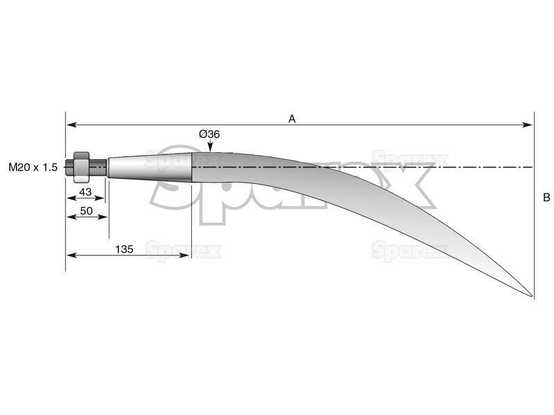 Curved Loader Tine | 810mm for Grays, Kverneland (221118 , 221192)