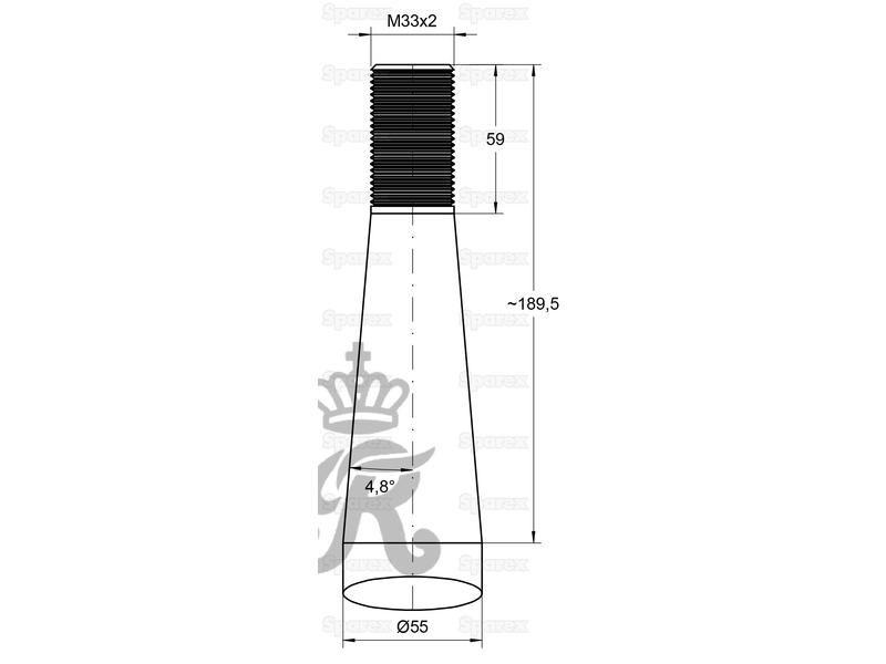 Loader Tine - Straight 1,250mm, Thread size: M33 x 2.0 (Square)
